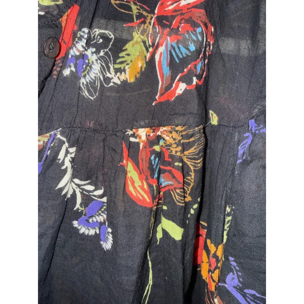Free People Floral Button Down Peplum Boho Flutter Sleeve Crop Small